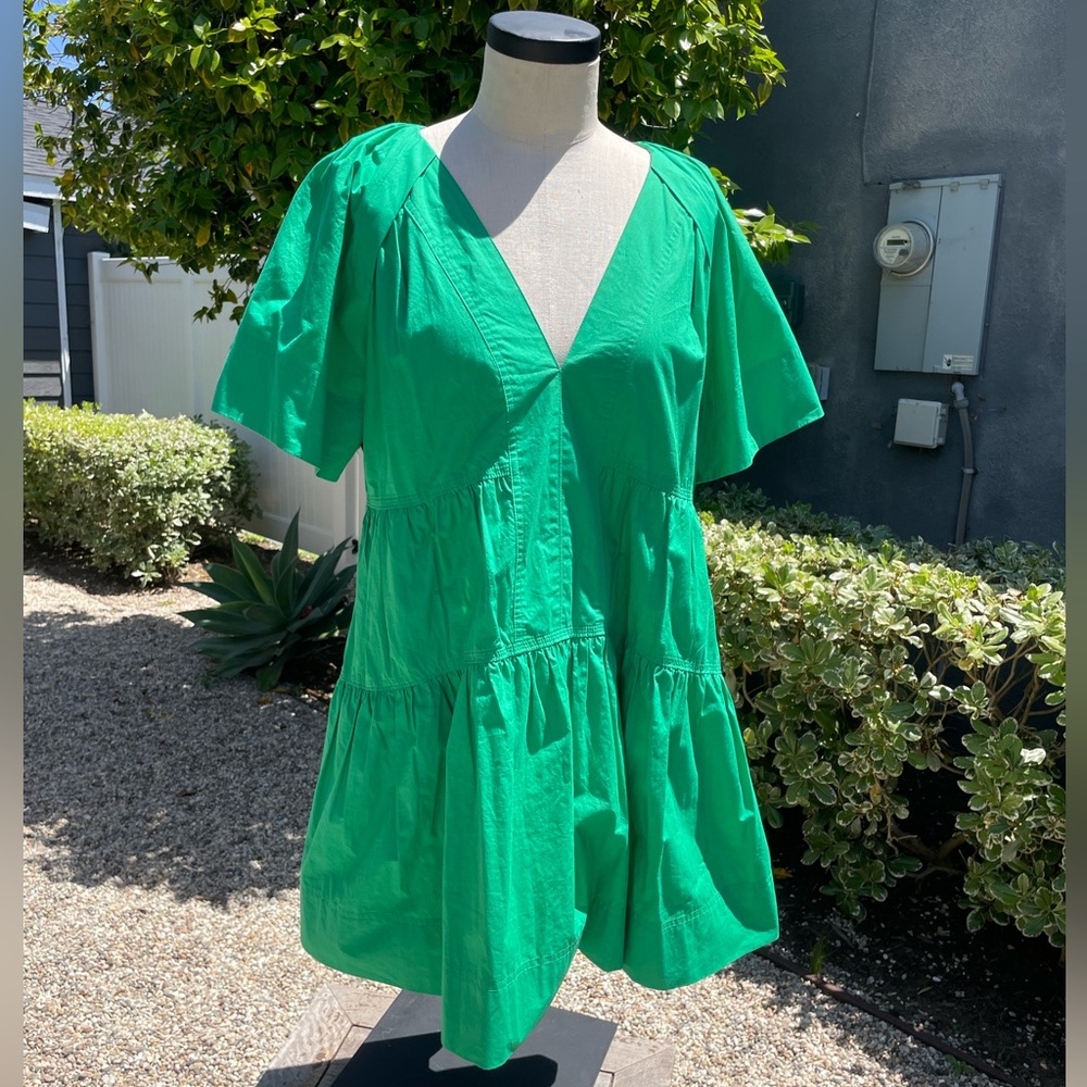 A.L.C Green Dress | Puffy Sleeves | Deep V neck line
